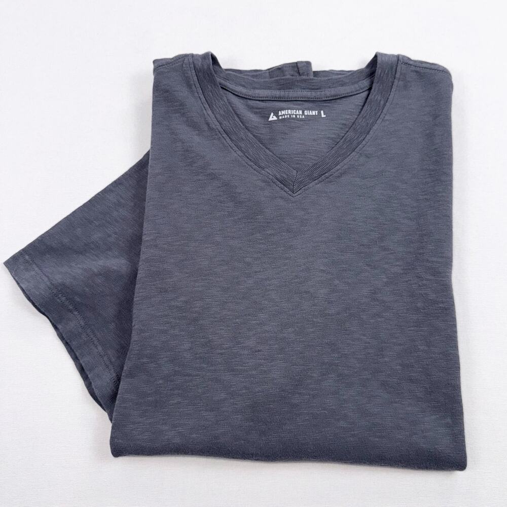 American Giant Premium Slub V-Neck Short Sleeve Tee Men's Large Gray